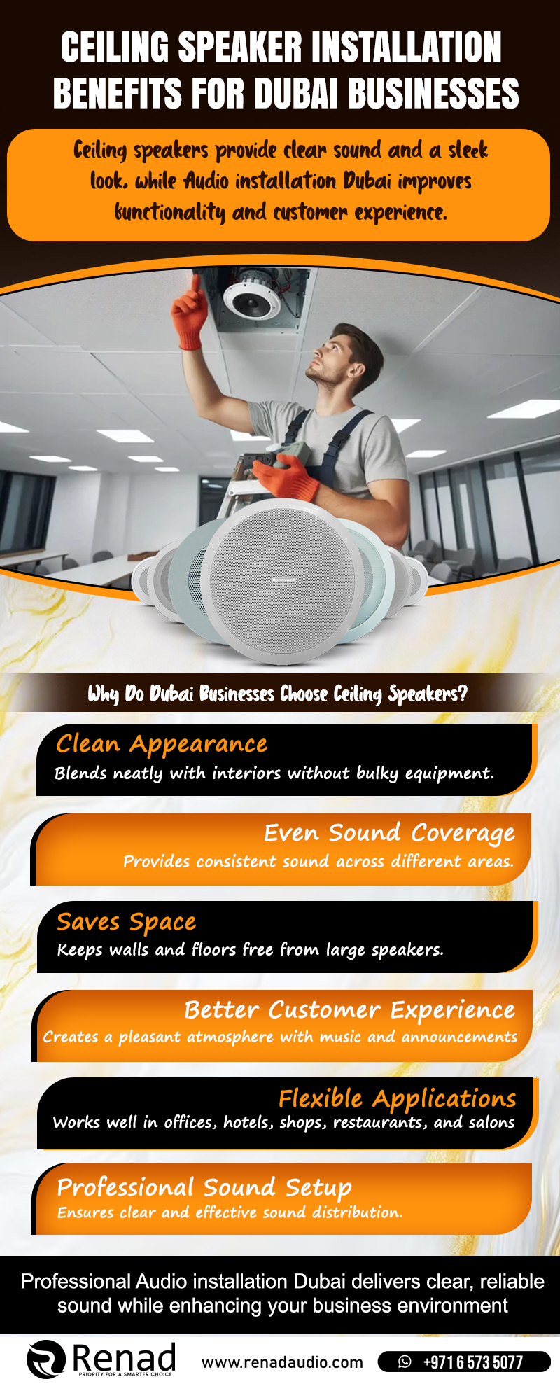Ceiling speaker installation Dubai benefits for businesses